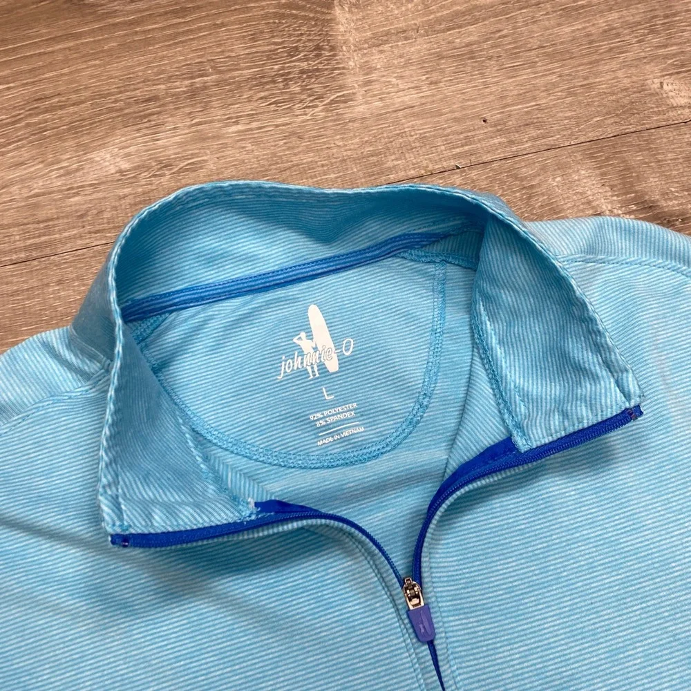 Johnnie-O Vaughn Quarter Zip Mens Large Baja Blue Striped Performance Pullover